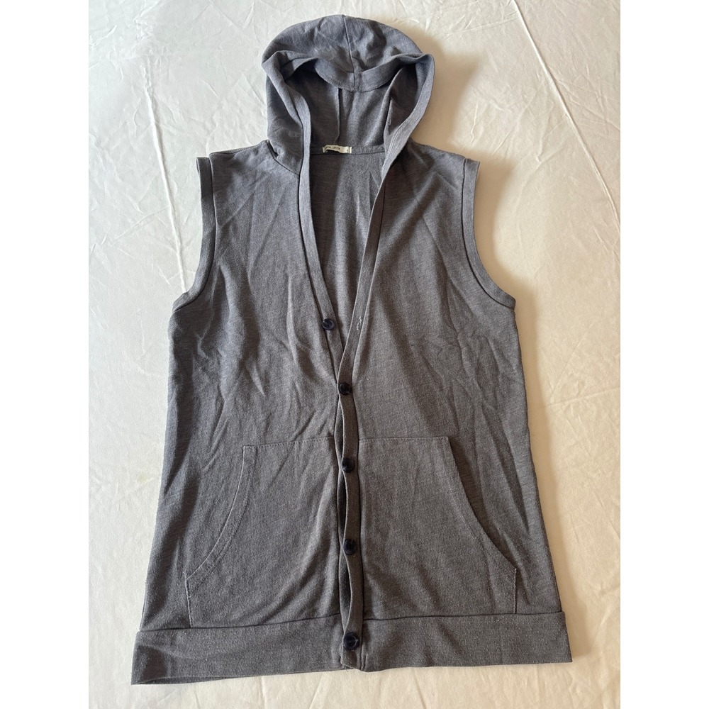 Local Green Sleeveless Hooded Cardigan Womens S Gray Excellent Button Front Vest